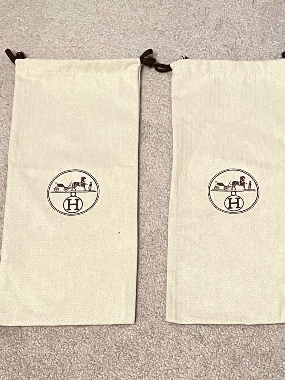 AUTHENTIC Hermes drawstrings dust bags, Set of 2, 15.5 x 7 inches
